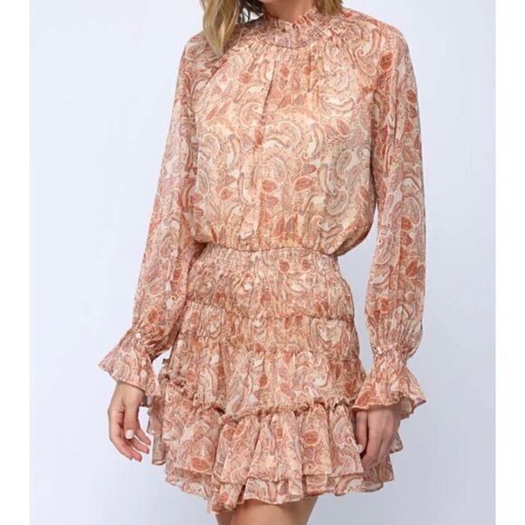 Fate Dresses & Skirts - Fate Paisley Print Boho Tiered Ruffle Long Sleeve Dress Size Small NWT